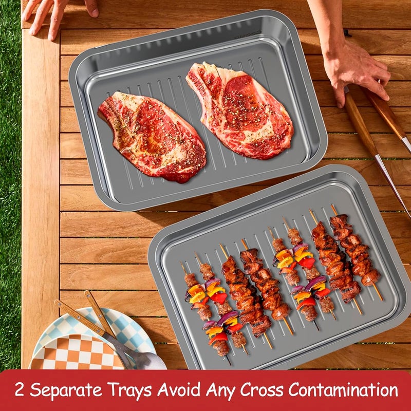 Geesta Grilling Prep and Serve Tays, Stainless Steel Large Capacity Food Prep Tray, Grill Carry System, Marinade Container with Lid and Cutting Board,BBQ Grill Accessories, Grilling Gifts for Men - Image 3
